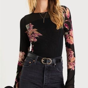 Free People Betty’s garden black floral mesh long sleeve top size Xl